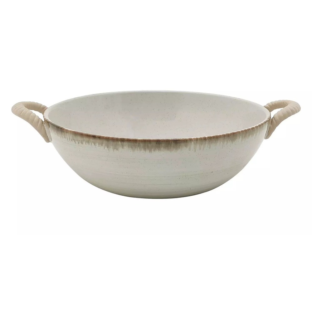 Everyday Decor Wicker Handle Ceramic Bowl Brand New 3 3/4"H X 12 7/8"W X 9 3/4"D